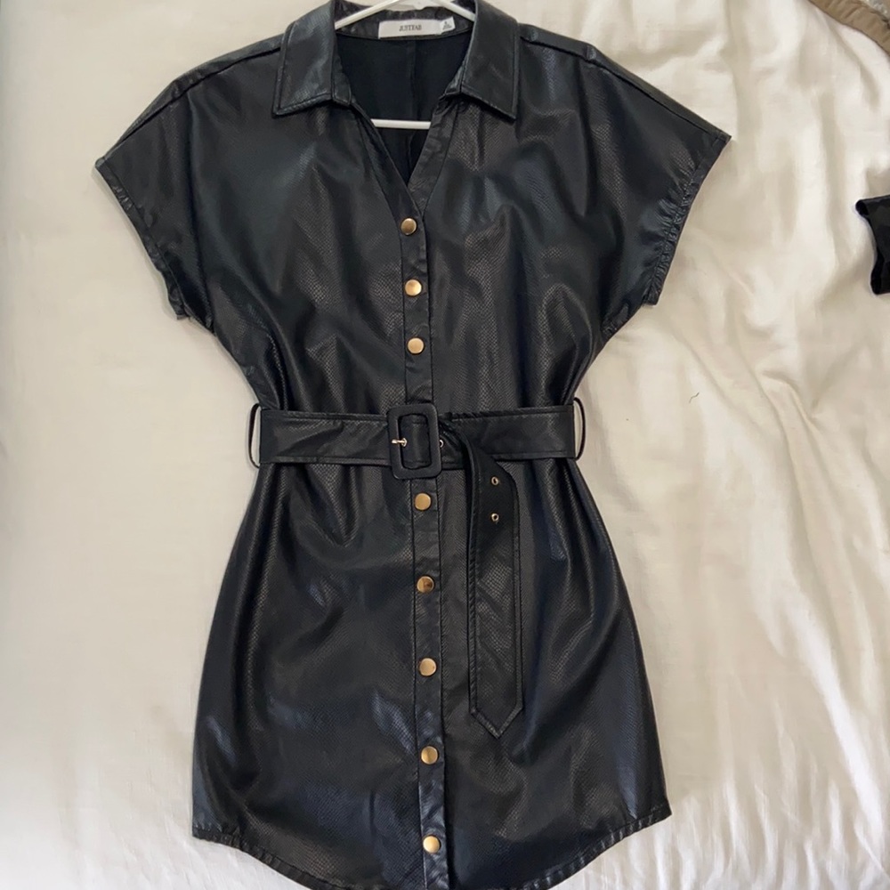 Black Leather Dress with Adjustable Belt